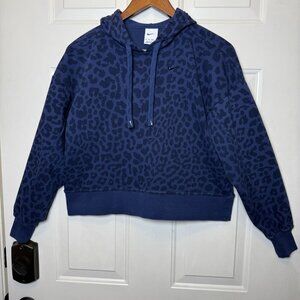 Nike DriFit Get Fit Hoodie Animal Print Pullover Cropped Women’s Sz XS Navy